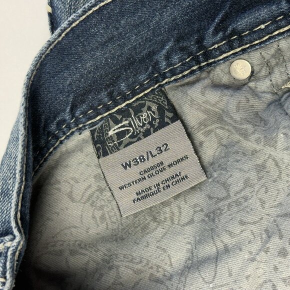 Silver Jeans Co Gordie Mens 38x32 (38x31) Blue Denim Thick Stitch - Picture 10 of 16